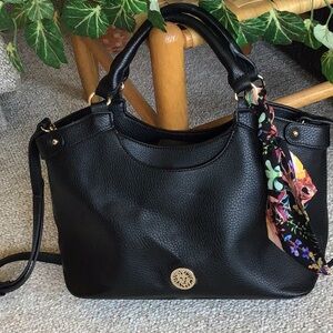 Anne Klein Black Shoulder Bag with Floral Scarf